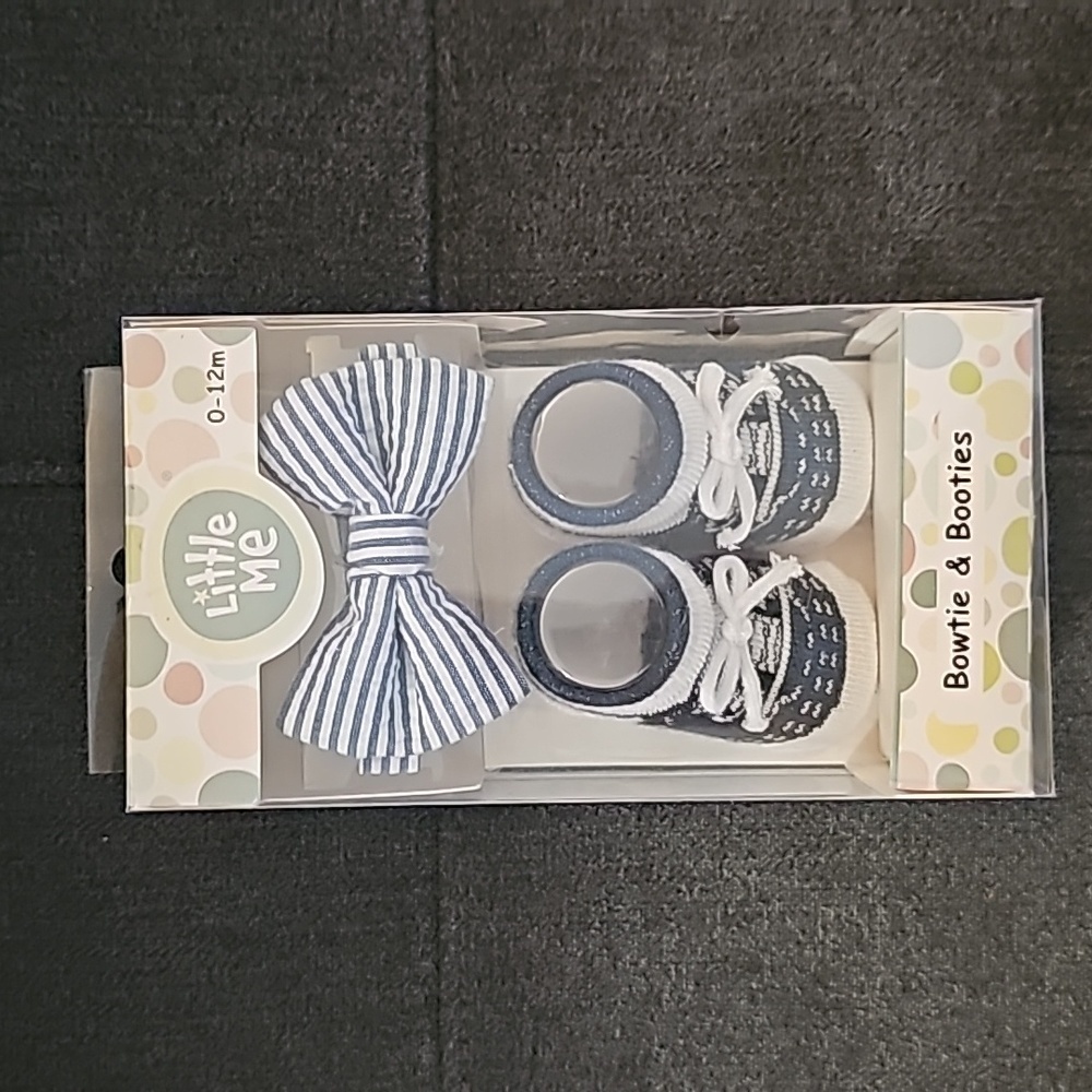 LITTLE ME Bowtie & Booties Navy and White 0-12 Months